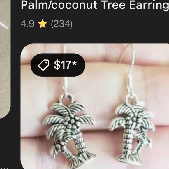 Vintage Palm Tree Dangle Earrings with Wood Accents - Picture 4 of 4